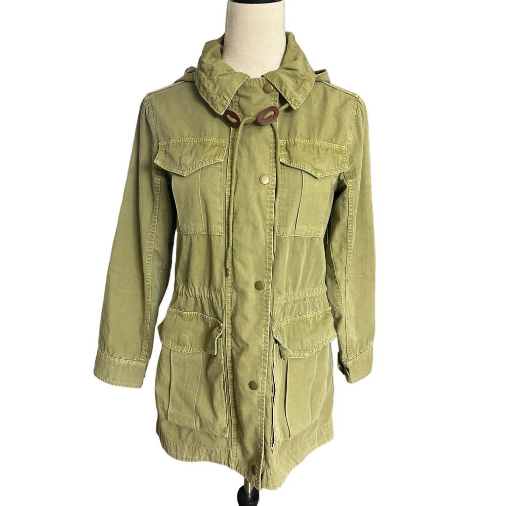 J.Crew Womens Utility Military Hooded Pockets Full Zip Jacket Olive Gree…